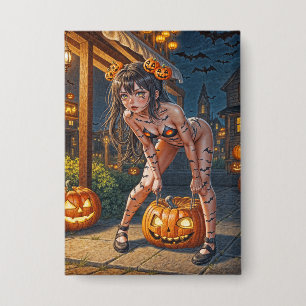 Halloween Monster Jack-o-Lantern & Vleermuis Vixen Button