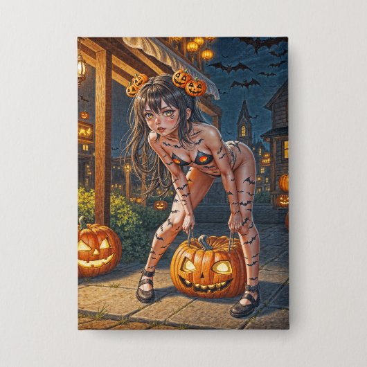Halloween Monster Jack-o-Lantern & Vleermuis Vixen Button (Voorkant)