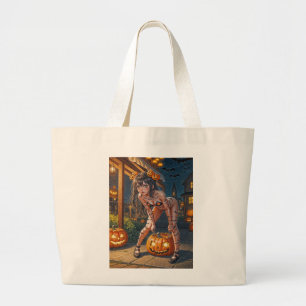 Halloween Monster Jack-o-Lantern & Vleermuis Vixen Grote Tote Bag