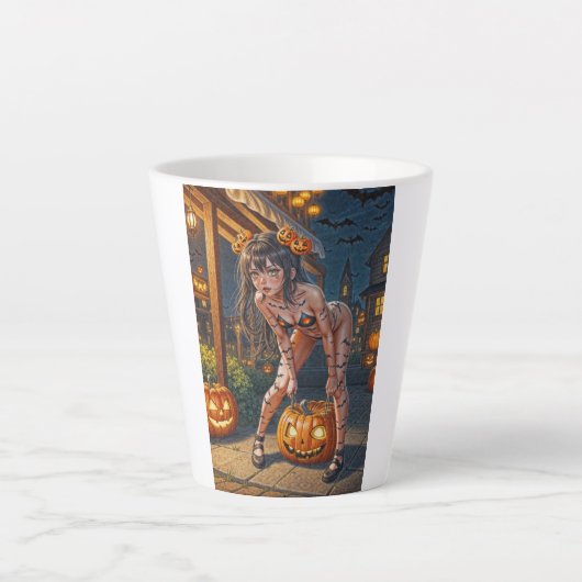 Halloween Monster Jack-o-Lantern & Vleermuis Vixen Latte Mok (Voorkant)