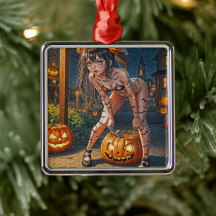 Halloween Monster Jack-o-Lantern & Vleermuis Vixen Metalen Ornament