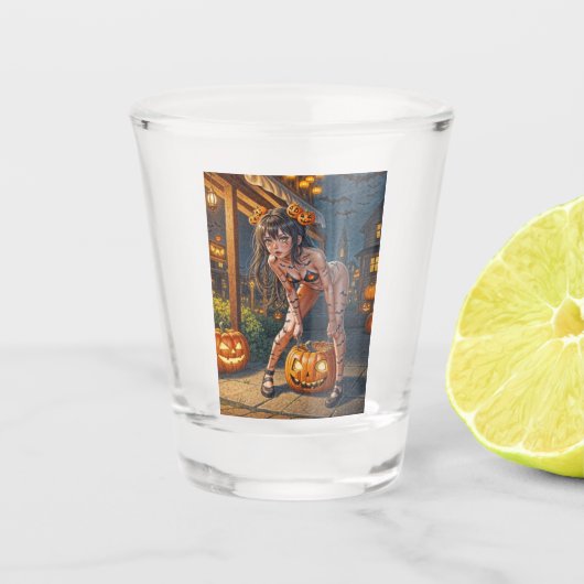 Halloween Monster Jack-o-Lantern & Vleermuis Vixen Shot Glas (Voorkant)