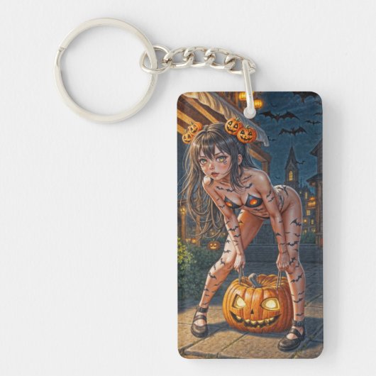 Halloween Monster Jack-o-Lantern & Vleermuis Vixen Sleutelhanger (Voorkant)