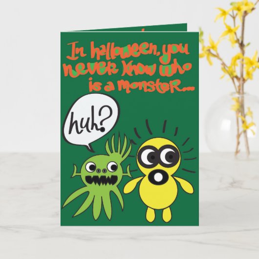 Halloween Monster Kaart (Gele Bloem)