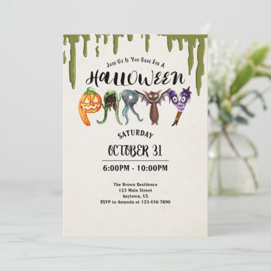 Halloween Monster Letters Halloween Party Kaart (Staand voorkant)