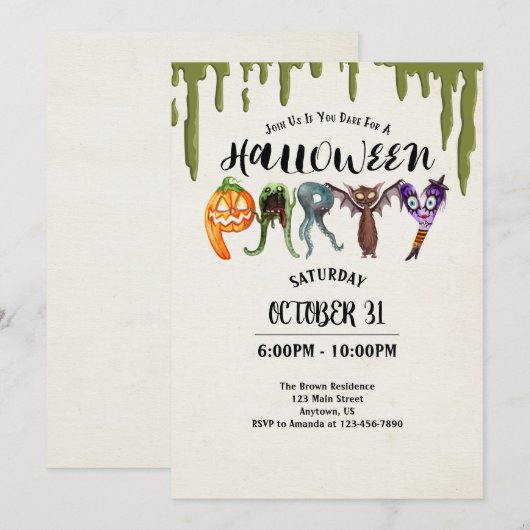 Halloween Monster Letters Halloween Party Kaart (Voorkant / Achterkant)