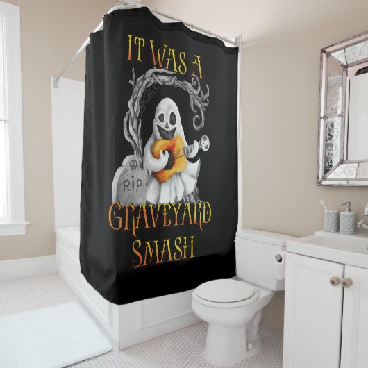 Halloween Monster Mash Ghost Graveyard Smash Douchegordijn (In situ)