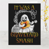 Halloween Monster Mash Ghost Graveyard Smash Kaart (Gele Bloem)