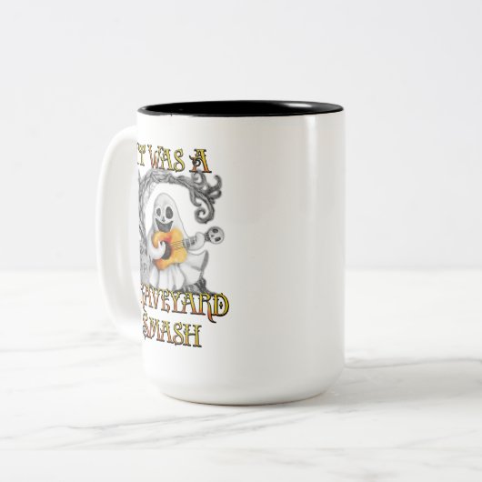 Halloween Monster Mash Ghost Graveyard Smash Tweekleurige Koffiemok (Voorkant links)