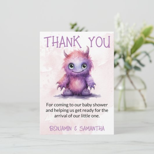Halloween Monster Meisje Baby shower Dank u Kaart (Staand voorkant)