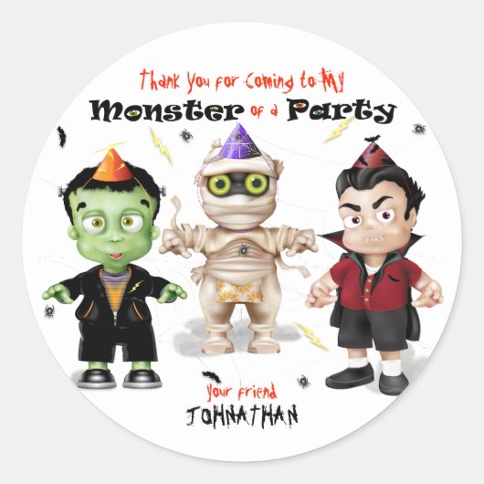 Halloween Monster Party Ronde Sticker (Voorkant)