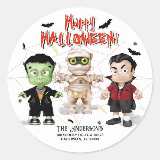 Halloween Monster Party Ronde Sticker (Voorkant)