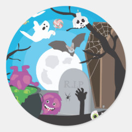 Halloween Monster Scene Ronde Sticker