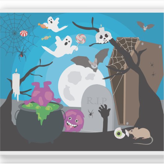 Halloween Monster Scene Sticker (Voorkant)