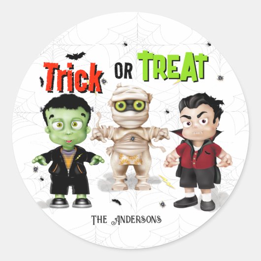 Halloween Monster Trick or treat Ronde Sticker (Voorkant)