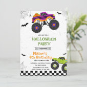 Halloween Monster Truck Verjaardag Uitnodiging (Staand voorkant)