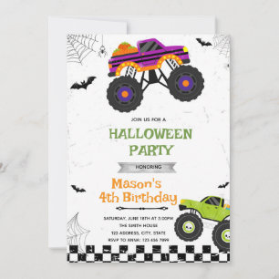 Halloween Monster Truck Verjaardag Uitnodiging