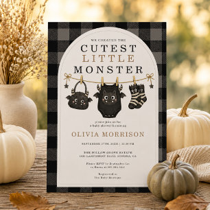 Halloween Monster Waslijn Gingham Baby Shower Kaart