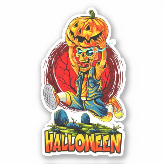 Halloween Monster Zombie die Sticker pompoen (Voorkant)