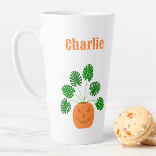 Halloween Monstera Plant in Pompoen Custom Name Latte Mok