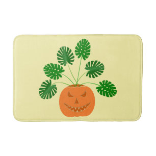 Halloween Monstera Plant in Pumpkin Badmat