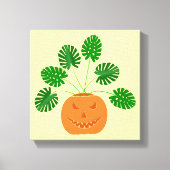 Halloween Monstera Plant in Pumpkin Canvas Afdruk (Voorkant)