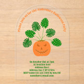 Halloween Monstera Plant in Pumpkin Custom Acryl Uitnodigingen (Voorkant)