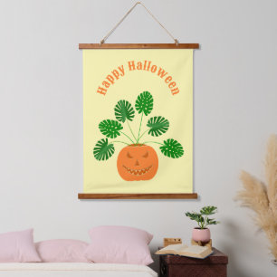 Halloween Monstera Plant in Pumpkin Custom Hangend Wandkleed