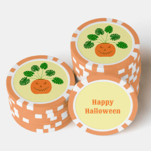 Halloween Monstera Plant in Pumpkin Custom Poker Chips