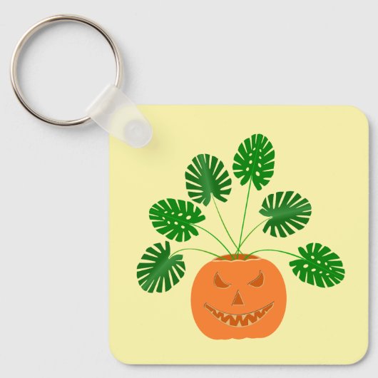 Halloween Monstera Plant in Pumpkin Custom Sleutelhanger (Voorkant)