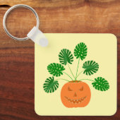 Halloween Monstera Plant in Pumpkin Custom Sleutelhanger (Voorkant)