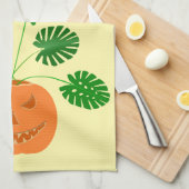 Halloween Monstera Plant in Pumpkin Custom Theedoek (Quarter Fold)
