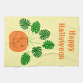 Halloween Monstera Plant in Pumpkin Custom Theedoek (Horizontaal)