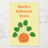 Halloween Monstera Plant in Pumpkin Custom Voedselcontainer Etiket (Enkel label)