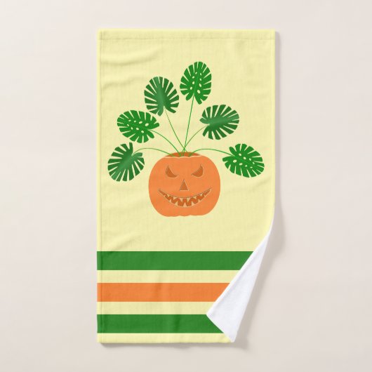 Halloween Monstera Plant in Pumpkin Handdoek (Handdoek)