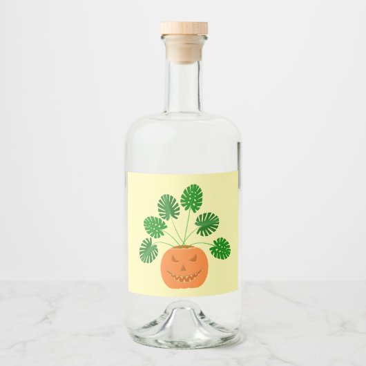 Halloween Monstera Plant in Pumpkin Likeurfles Etiket (Voorkant)