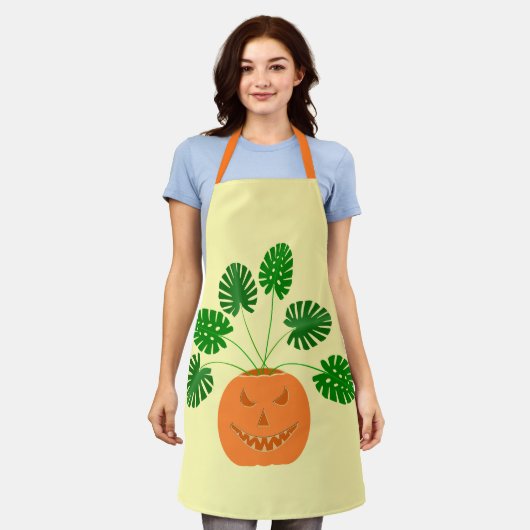 Halloween Monstera Plant in Pumpkin Schort (Gedragen)