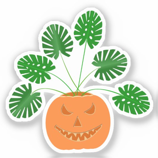 Halloween Monstera Plant in Pumpkin Sticker (Voorkant)
