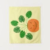 Halloween Monstera Plant in Pumpkin Wandkleed (Voorkant)