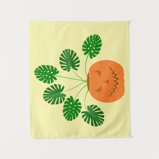 Halloween Monstera Plant in Pumpkin Wandkleed (Voorkant)