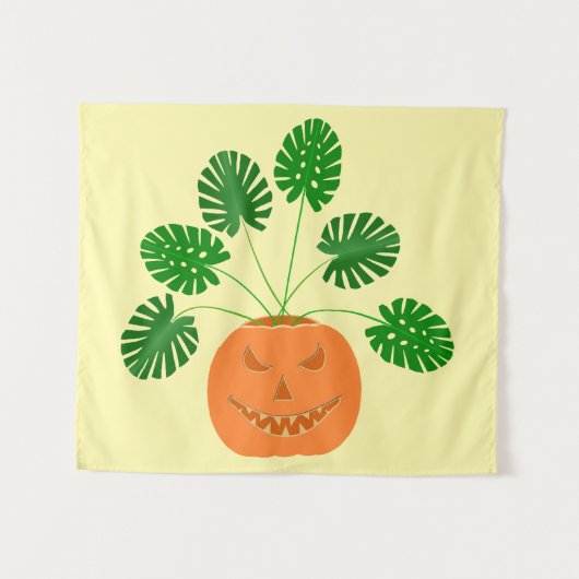 Halloween Monstera Plant in Pumpkin Wandkleed (Voorkant (horizontaal))