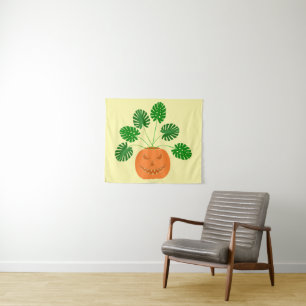 Halloween Monstera Plant in Pumpkin Wandkleed