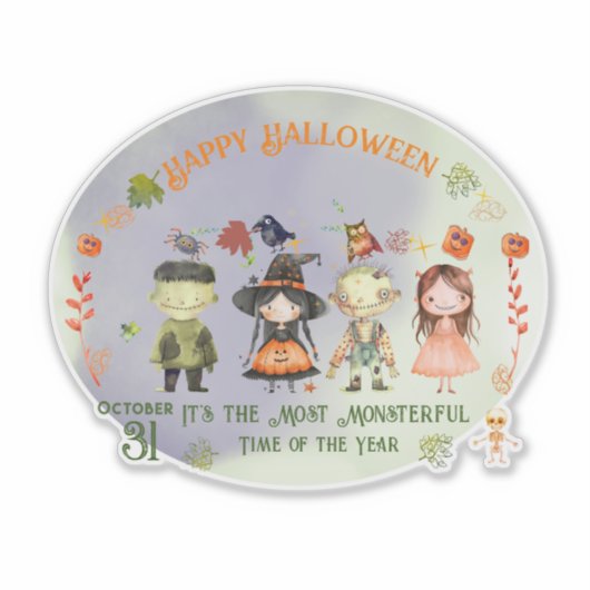 Halloween Monsters Custom-Cut Vinyl Sticker (Voorkant)