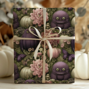 Halloween Monsters en Pompoenen in Paarse Cadeaupapier