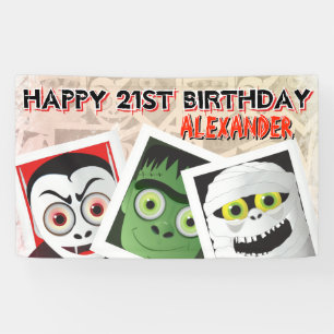 Halloween Monsters Foto's Verjaardag Groet Spandoek