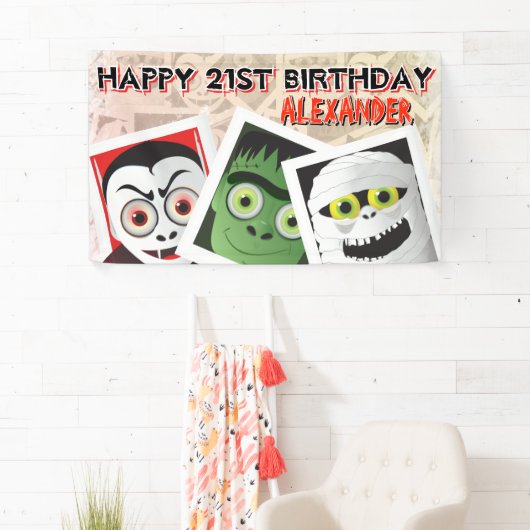 Halloween Monsters Foto's Verjaardagshout Spandoek (Insitu)