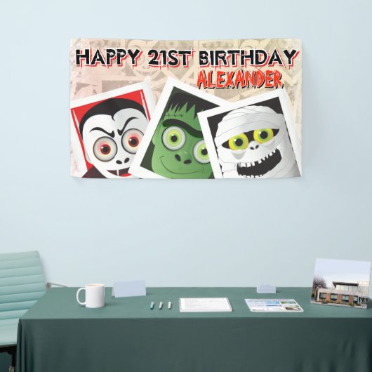 Halloween Monsters Foto's Verjaardagshout Spandoek (Beurs)