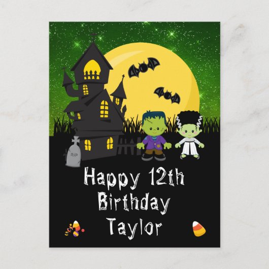 Halloween Monsters Green Happy Birthday Briefkaart (Voorkant)
