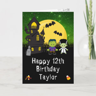 Halloween Monsters Green Happy Birthday Kaart