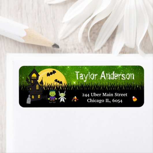 Halloween Monsters Haunted House Green Etiket (Insitu)